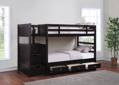 Elliott - Twin Over Twin Stairway Bunk Bed - Cappuccino.