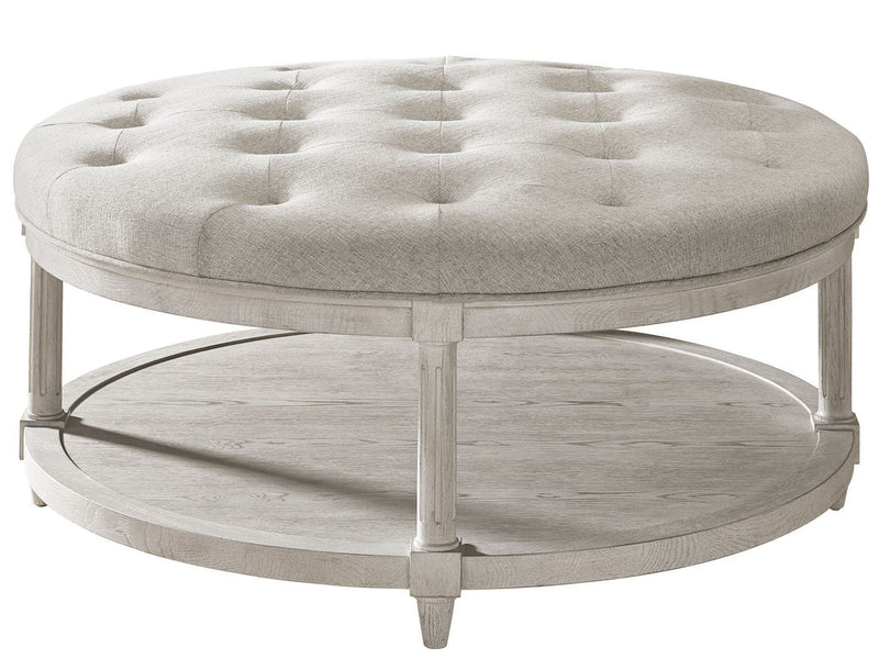 Past Forward - Lacie Round Ottoman - Pearl Silver