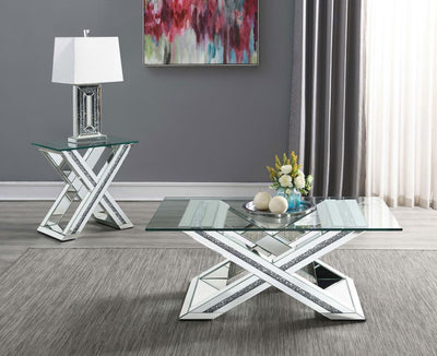 Bonnie - X-Base Rectangle Glass Top End Table - Mirror.