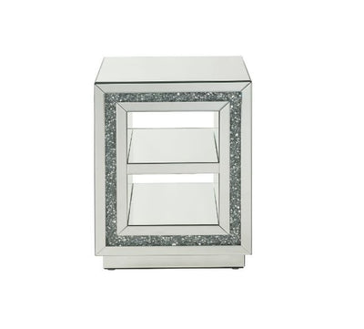 Noralie - End Table With 2 Tier Shelf - Mirrored & Faux Diamonds - 24"