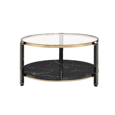 Thistle - Coffee Table - Clear Glass, Faux Black Marble & Champagne Finish - Grand Furniture GA