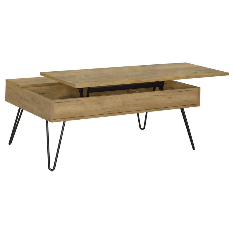 Fanning - Lift Top Storage Coffee Table - Golden Oak and Black.