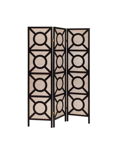 Vulcan - 3-Panel Geometric Folding Screen Tan And - Cappuccino - Room Dividers - Grand Furniture GA