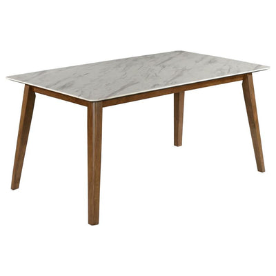 Everett - Faux Marble Top Dining Table - Natural Walnut and White.