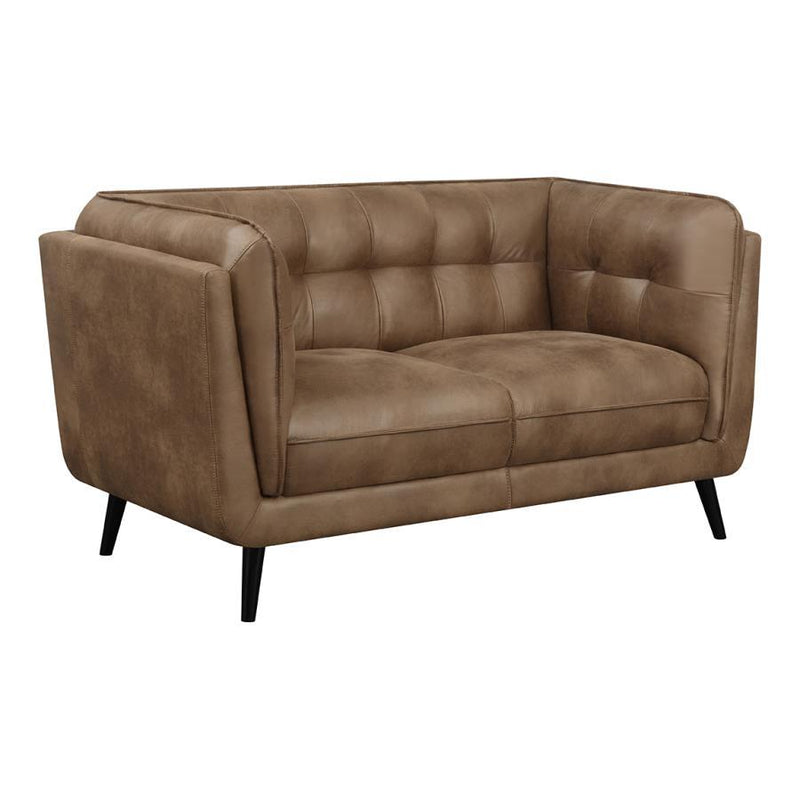 Thatcher - Upholstered Button Tufted Loveseat - Brown - Grand Furniture GA