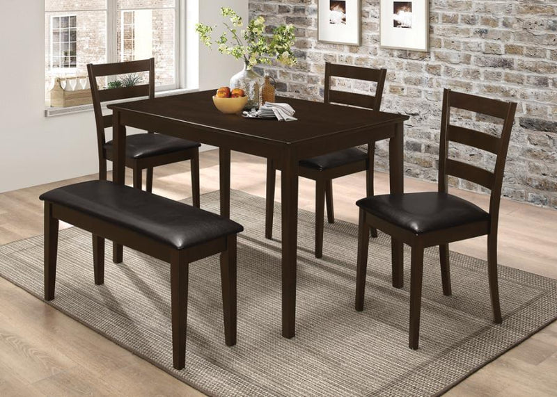 Guillen - 5-Piece Dining Set With Bench - Cappuccino and Dark Brown.