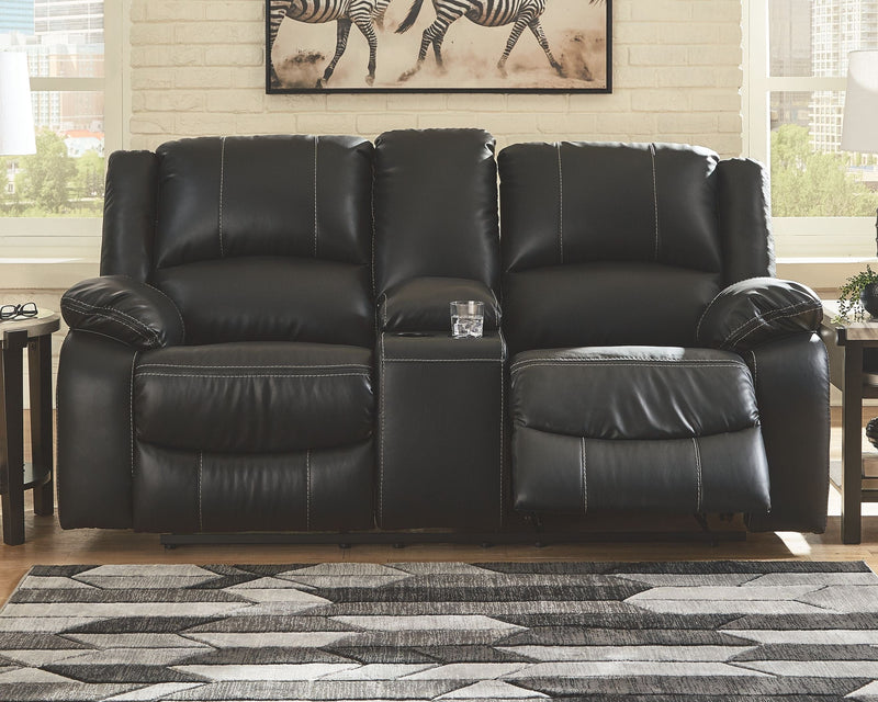 Calderwell - Black - Dbl Rec Loveseat W/Console.