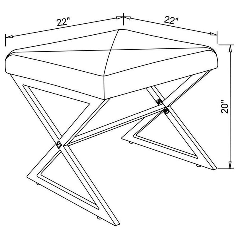 Rita - X-Cross Square Ottoman - White And Chrome - Stool Ottomans - Grand Furniture GA