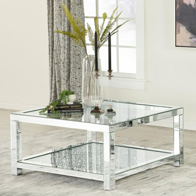 Valentina - Rectangular Coffee Table With Glass Top Mirror.