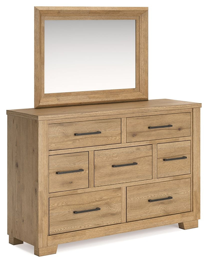 Galliden - Light Brown - 4 Pc. - Dresser, Mirror, Queen Panel Bed