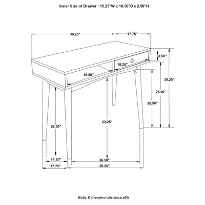 Bradenton - 1-Drawer Writing Desk - White and Walnut.