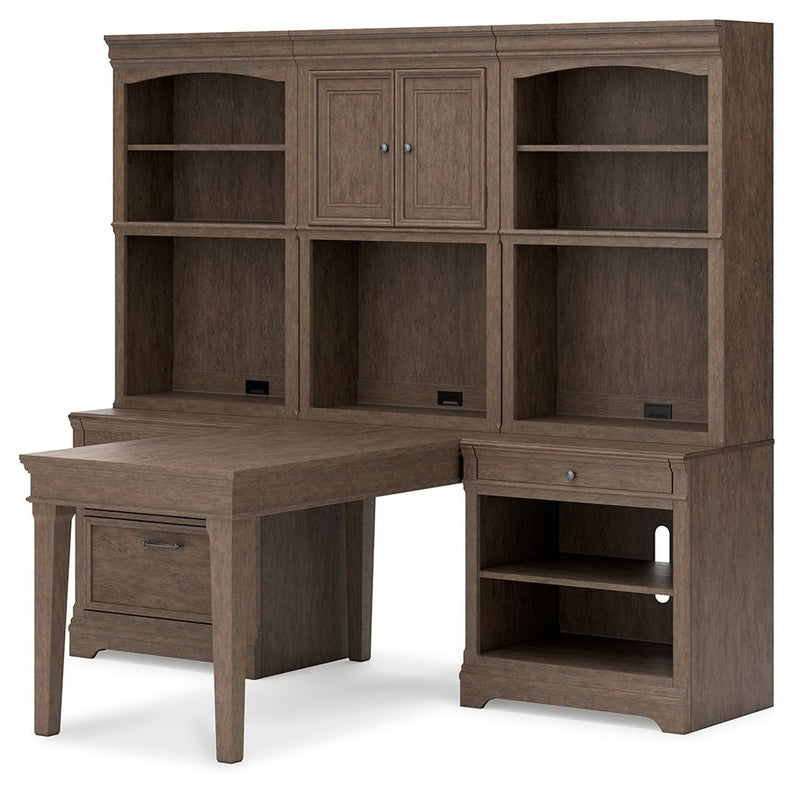 Janismore - Weathered Gray - Desk With 2 Bookcase Wall Units