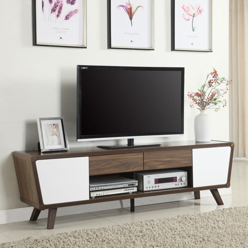 Alvin - 2-Drawer TV Console - Dark Walnut And Glossy White - TV Stands - Grand Furniture GA