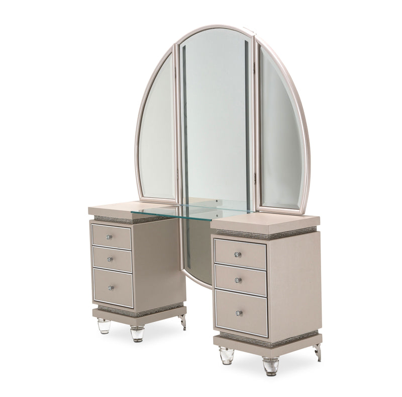 Glimmering Heights - Upholstered Vanity Set with Mirror & Bench - Ivory.