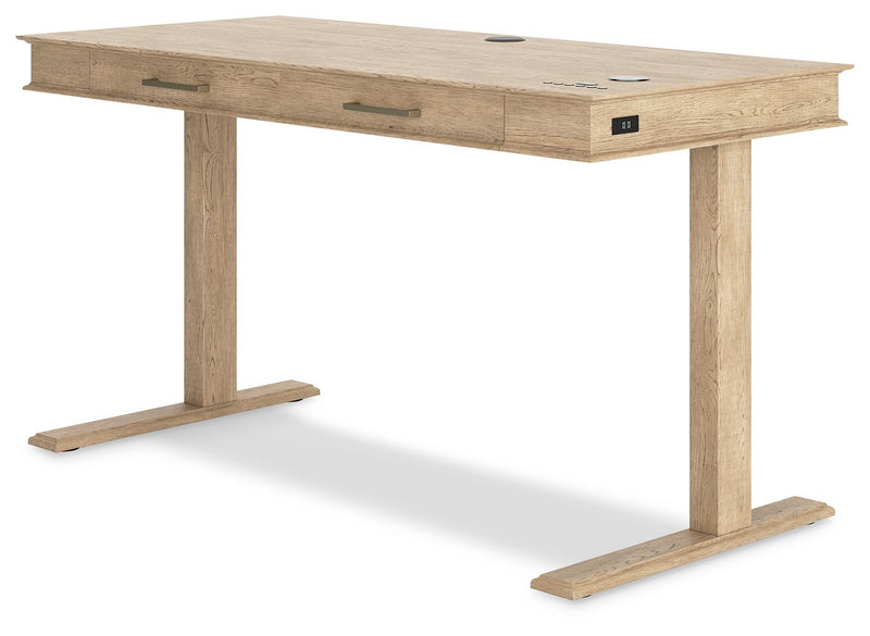Elmferd - Light Brown - Adjustable Height Desk.