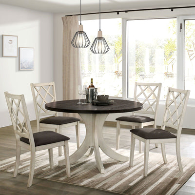 Haleigh - Round Dining Table - Antique White / Dark Walnut - Grand Furniture GA