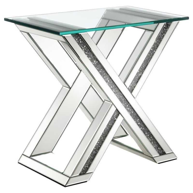 Bonnie - X-Base Rectangle Glass Top End Table - Mirror.