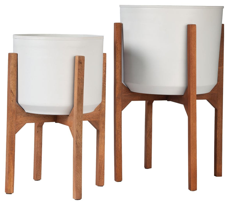 Dorcey - White / Brown - Planter Set (Set of 2).