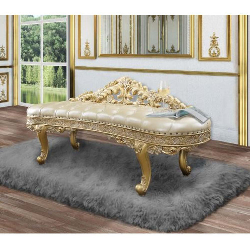 Cabriole - Bench - Light Gold PU & Gold Finish - Grand Furniture GA