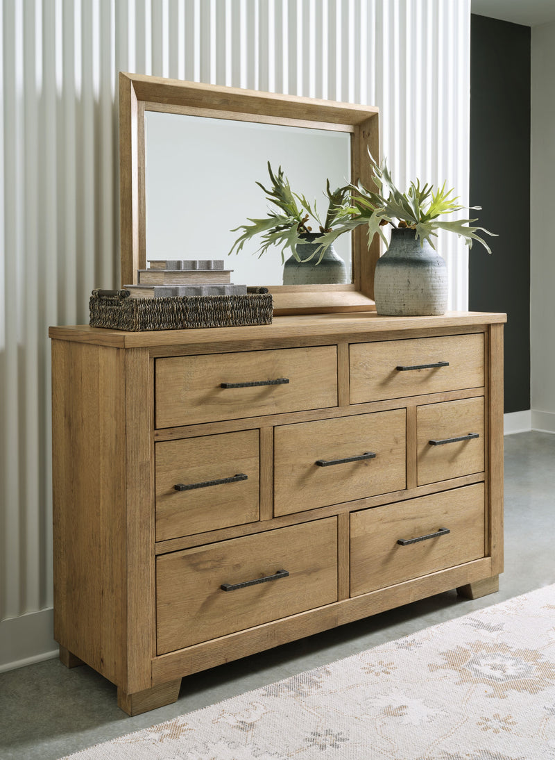 Galliden - Light Brown - 7 Pc. - Dresser, Mirror, Chest, California King Panel Bed, 2 Nightstands