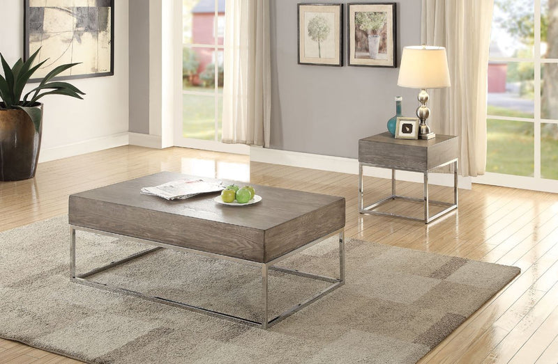 Cecil II - Coffee Table - Gray Oak & Chrome - Grand Furniture GA