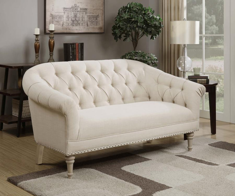 Billie - Tufted Back Settee With Roll Arm - Natural.