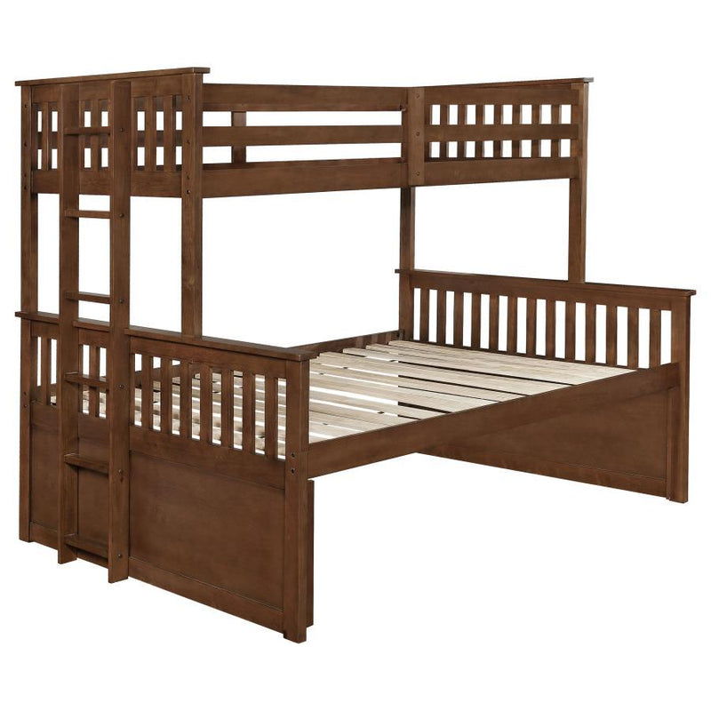 Atkin - Twin Extra Long Over Queen 3-Drawer Bunk Bed - Weathered Walnut.