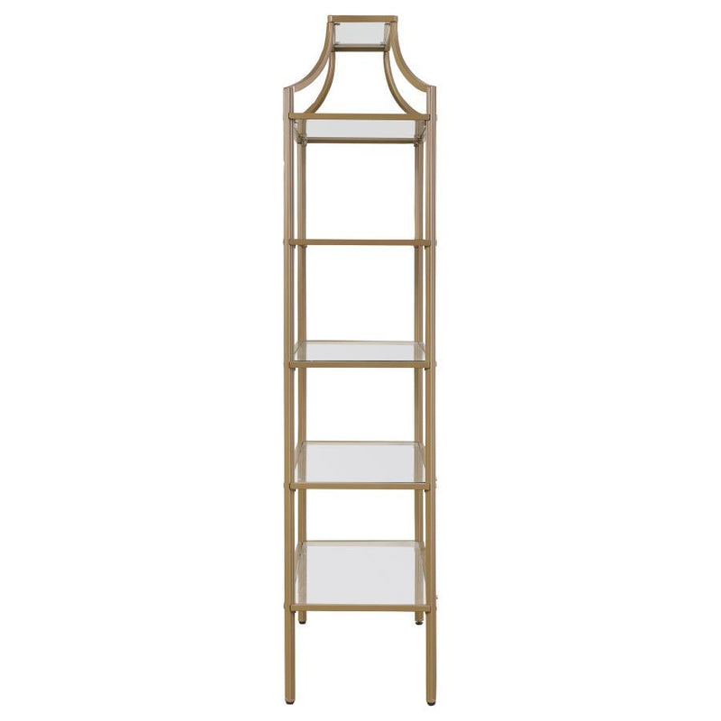 Serena - 5-Tier Tempered Glass Shelves Bookcase - Matte Gold.