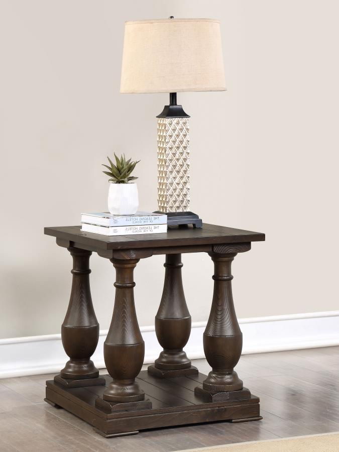 Walden - Rectangular End Table With Turned Legs and Floor Shelf - Coffee.