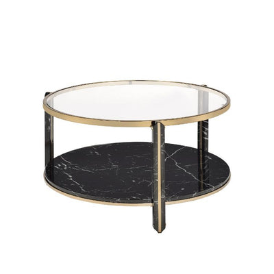 Thistle - Coffee Table - Clear Glass, Faux Black Marble & Champagne Finish - Grand Furniture GA