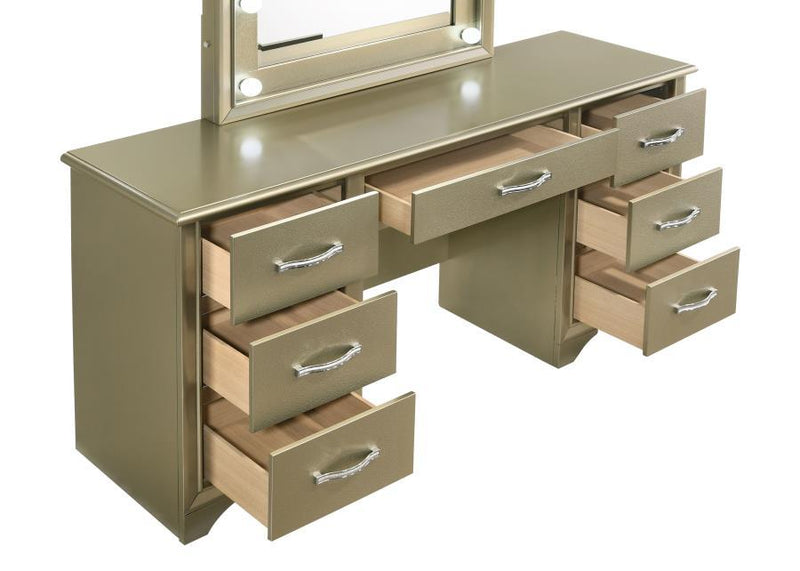 Beaumont - 7-Drawer Vanity Desk With Lighting Mirror - Champagne - Grand Furniture GA