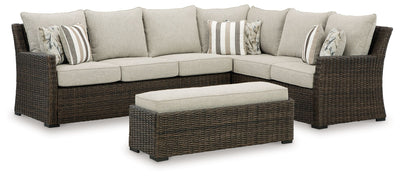 Brook Ranch - Brown - Sofa Sectional, Bench With Cushion (Set of 3).