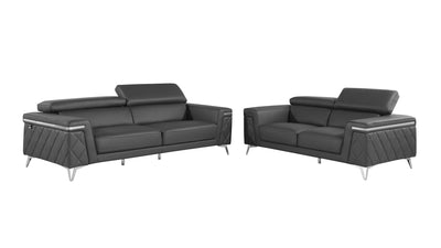 1140 - Top Grain Italian Leather Living Room Set - Black.