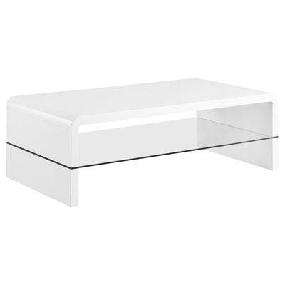 Airell - Rectangular Coffee Table With Glass Shelf - White High Gloss.