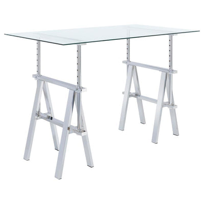 Statham - Glass Top Adjustable Writing Desk - Clear and Chrome.