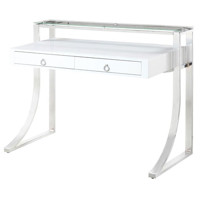 Gemma - 2-Drawer Writing Desk - Glossy White and Chrome.