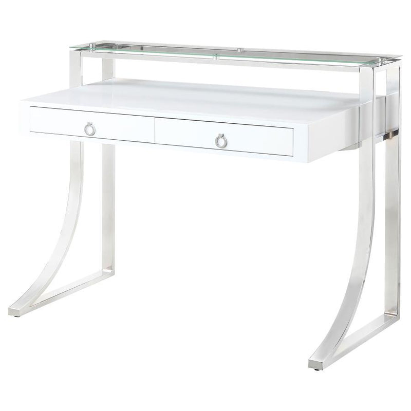 Gemma - 2-Drawer Writing Desk - Glossy White and Chrome.