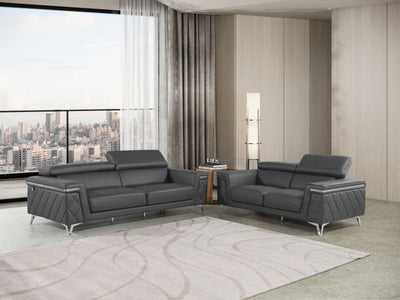 1140 - Top Grain Italian Leather Living Room Set - Black.