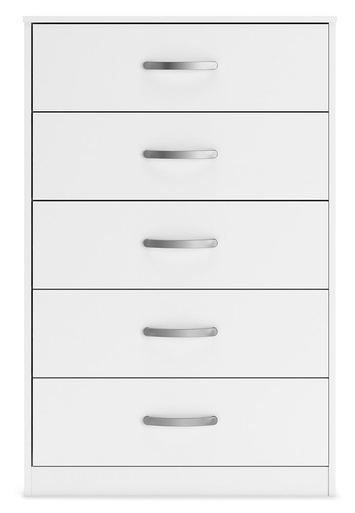 Flannia - White - Five Drawer Chest - 46" Height.