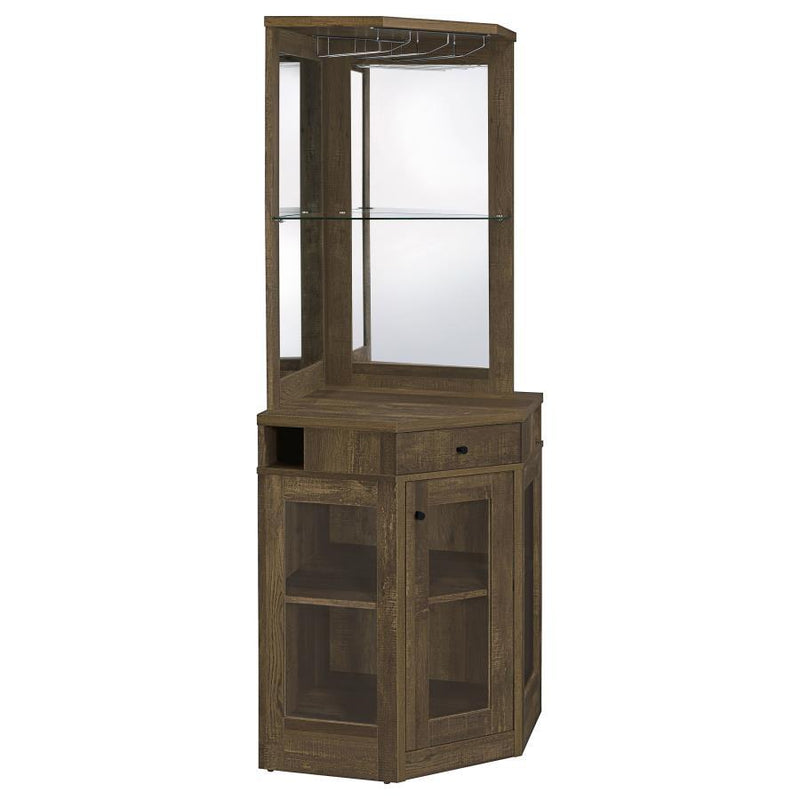 Alviso - Corner Bar Cabinet With Stemware Rack - Rustic Oak - Grand Furniture GA