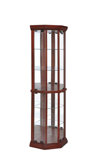 Appledale - 6-Shelf Corner Curio Cabinet - Medium Brown - Curio Cabinets - Grand Furniture GA