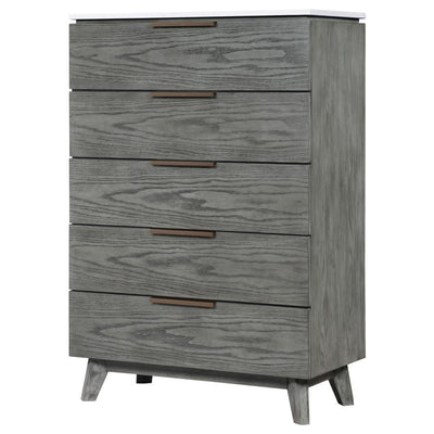 Nathan - 5-Drawer Chest - White Marble And Gray