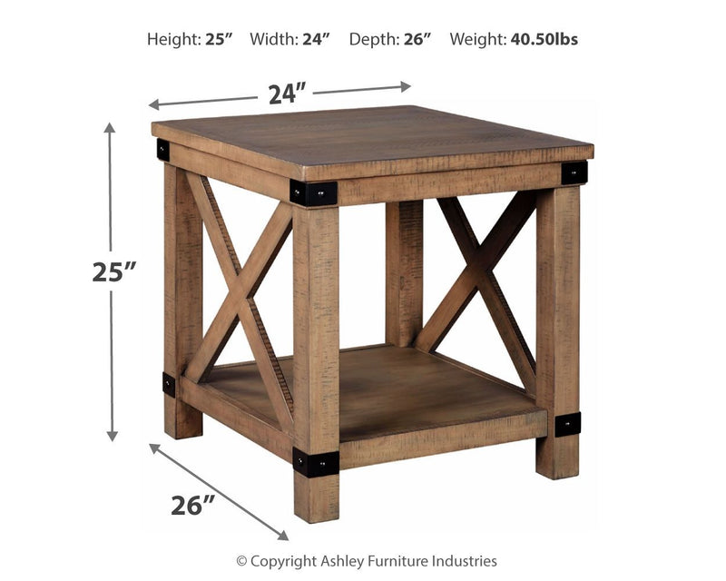 Aldwin - Gray - Rectangular End Table - Crossbuck Styling.