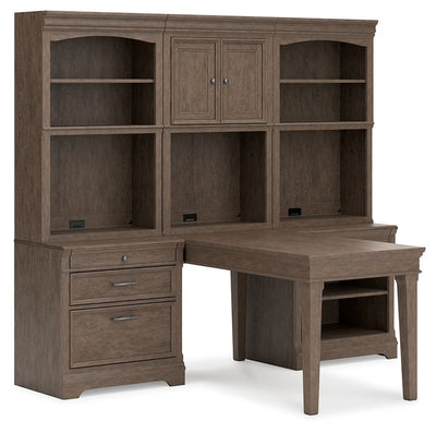 Janismore - Weathered Gray - Desk With 2 Bookcase Wall Units