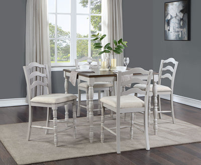 Bettina - Counter Height Table Set (5 Piece) - Beige Fabric, Antique White & Weathered Oak - Grand Furniture GA