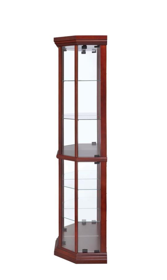 Appledale - 6-Shelf Corner Curio Cabinet - Medium Brown - Curio Cabinets - Grand Furniture GA