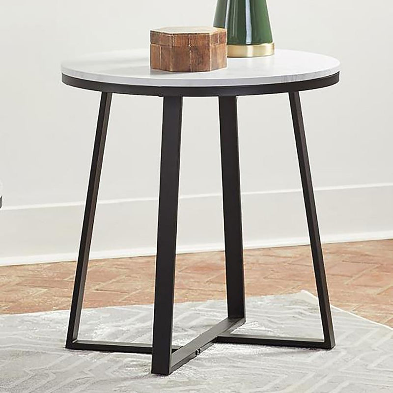 Hugo - Metal Base Round End Table - White and Matte Black.