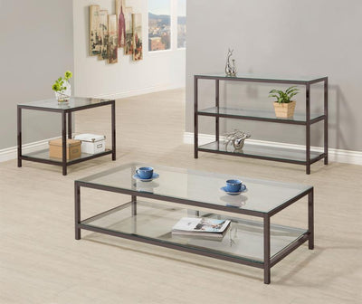 Trini - Coffee Table With Glass Shelf - Black Nickel.