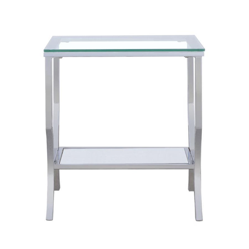 Saide - Square End Table With Mirrored Shelf - Chrome.