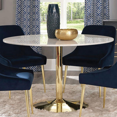 Kella - Round Marble Top Dining Table - White And Gold